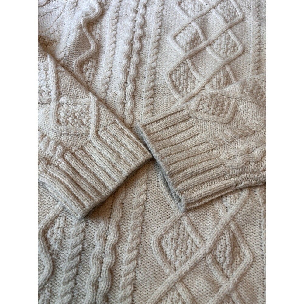 Woolovers Fisherman Cable Chunky Knit Turtleneck Sweater Women XL Wool Cream - Picture 2 of 6